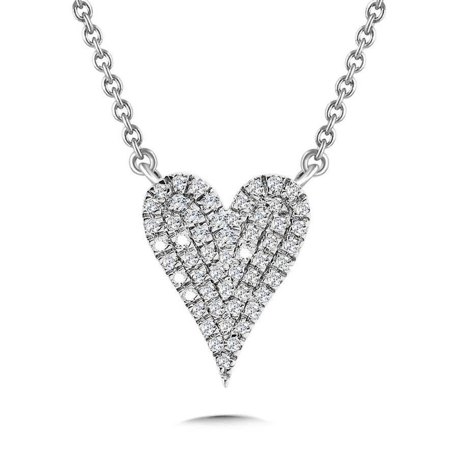 10K White Gold Pave .10ct Diamond Heart Necklace