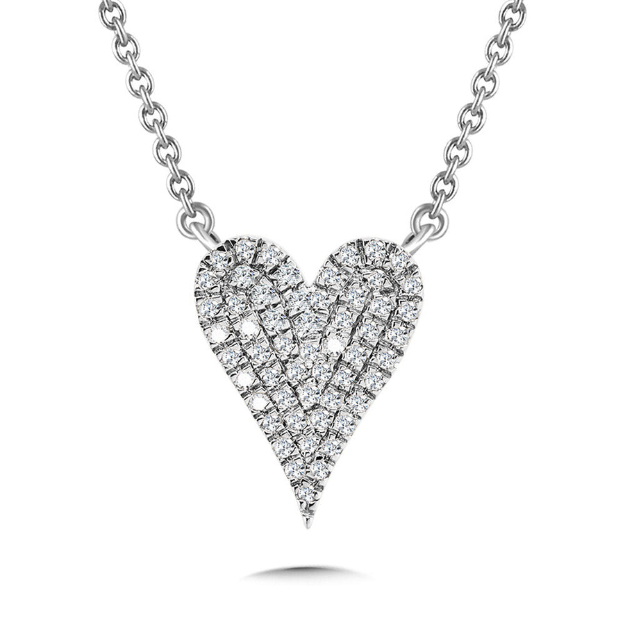 10K White Gold Pave .10ctw Diamond Heart Necklace