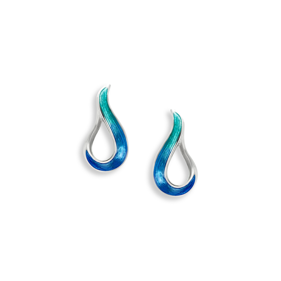 Sterling Silver Teardrop Cutout Blue Enameled Earrings