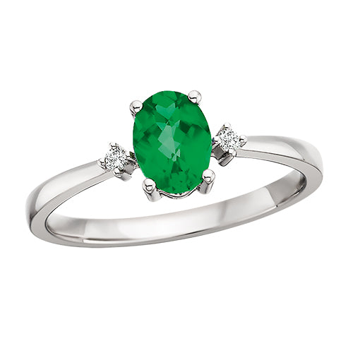 10K White Gold Created Emerald and Diamond Ring