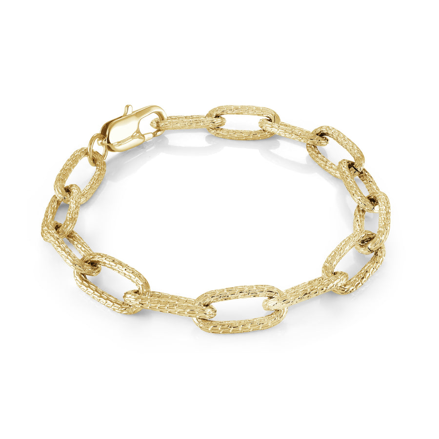 Stainless Steel Gold IP Diamond Cut 8mm Oval Link Bracelet