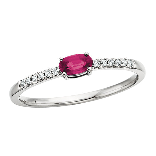 10K White Gold Ruby and 0.06ct Diamond Ring