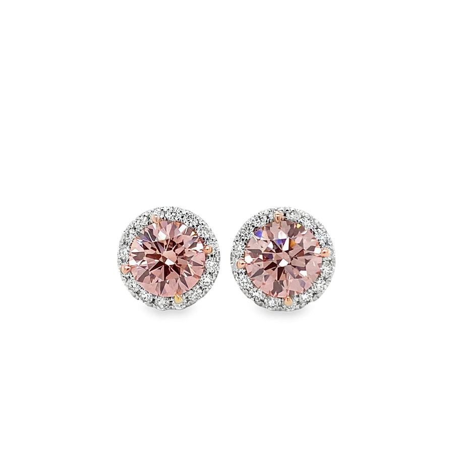 14k WG Lab Grown Pink and White Diamond Stud Earrings