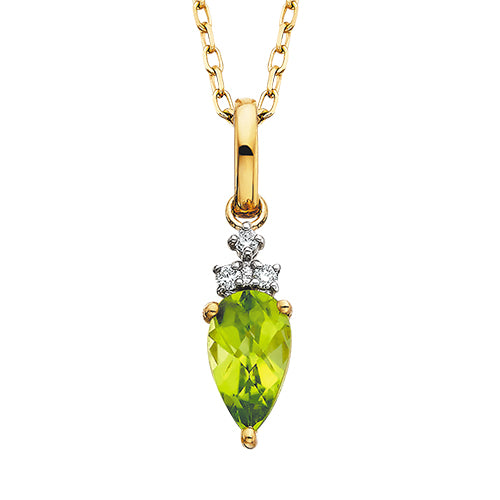 10K Yellow Gold Peridot and Diamond Necklace