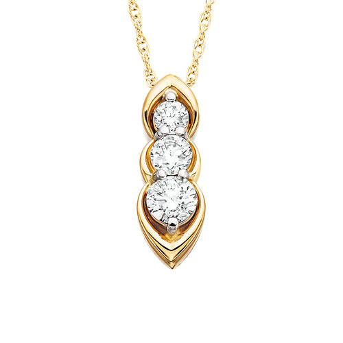 14K White and Yelllow Gold Three Stone Diamond Necklace