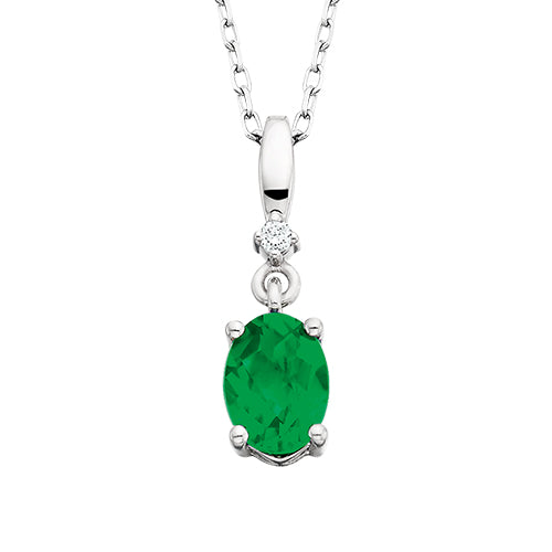 10K White Gold Created Emerald and Diamond Necklace