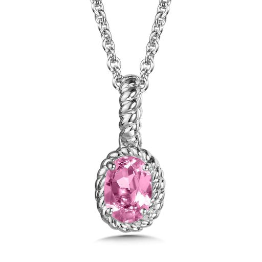 Sterling Silver Created Pink Sapphire Necklace