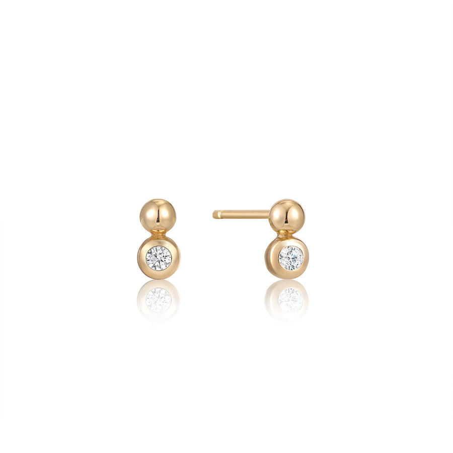 Sterling Silver Gold Plated Gold Orb Sparkle Stud Earrings