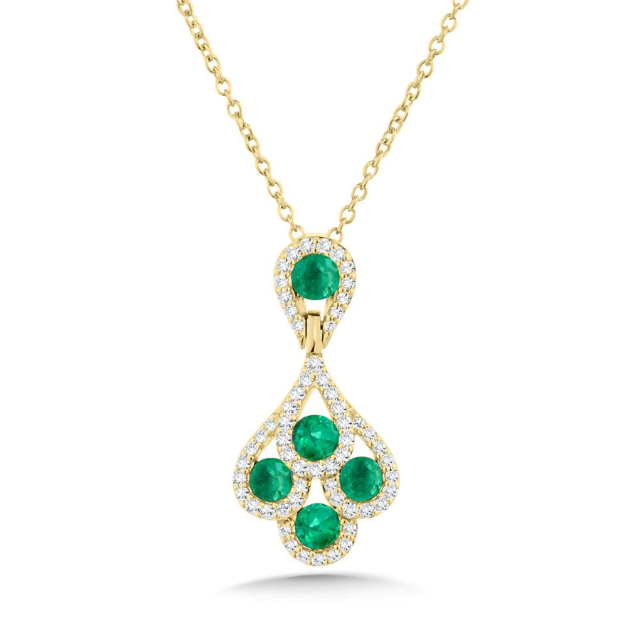 14K Yellow Gold Emerald and 0.14ct. Diamond  Necklace