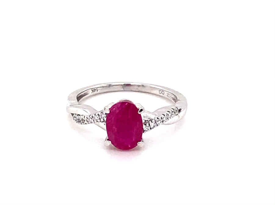 14K White Gold Ruby and Diamond Ring
